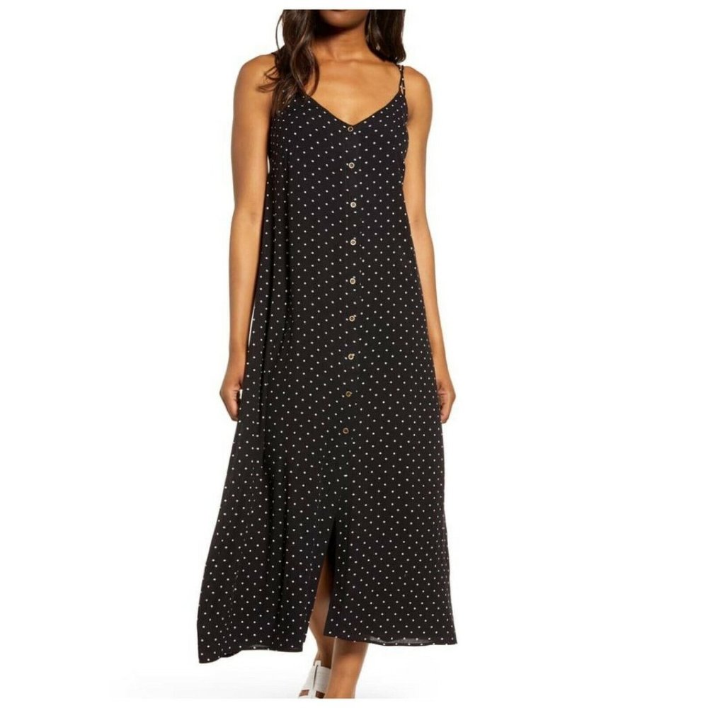 Gibson Polka Dot Crossed Straps Button Up Dress